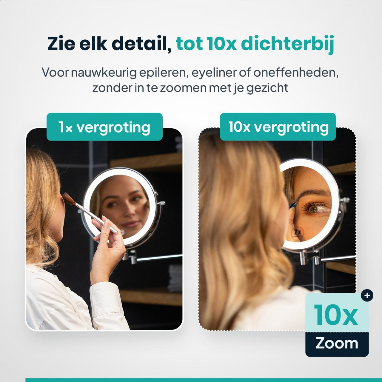 Make-Up Spiegel - Oplaadbaar - Chroom - 1-10x Vergroting - PRE-ORDER
