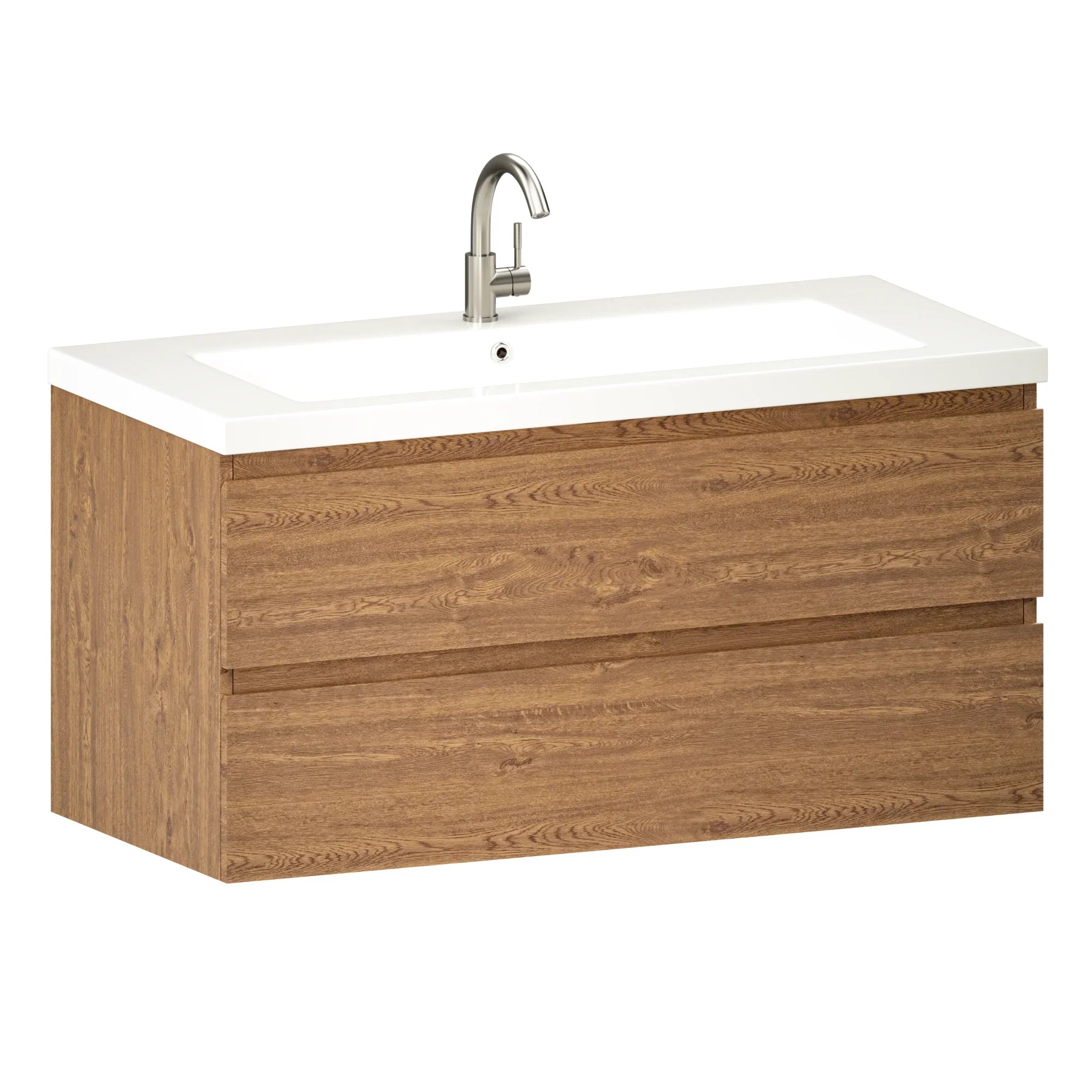 Badkamermeubel Sena - 100cm - Warm Eiken - Wastafel Wit
