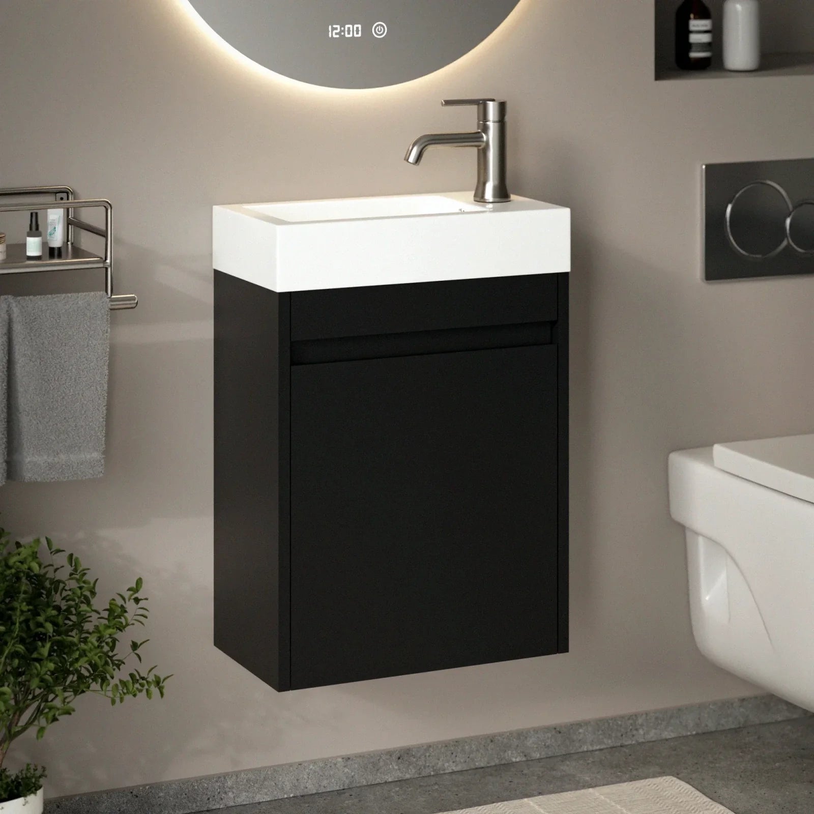 Toiletmeubel Vivo - 40cm - Mat Zwart- Wastafel Wit - PRE-ORDER