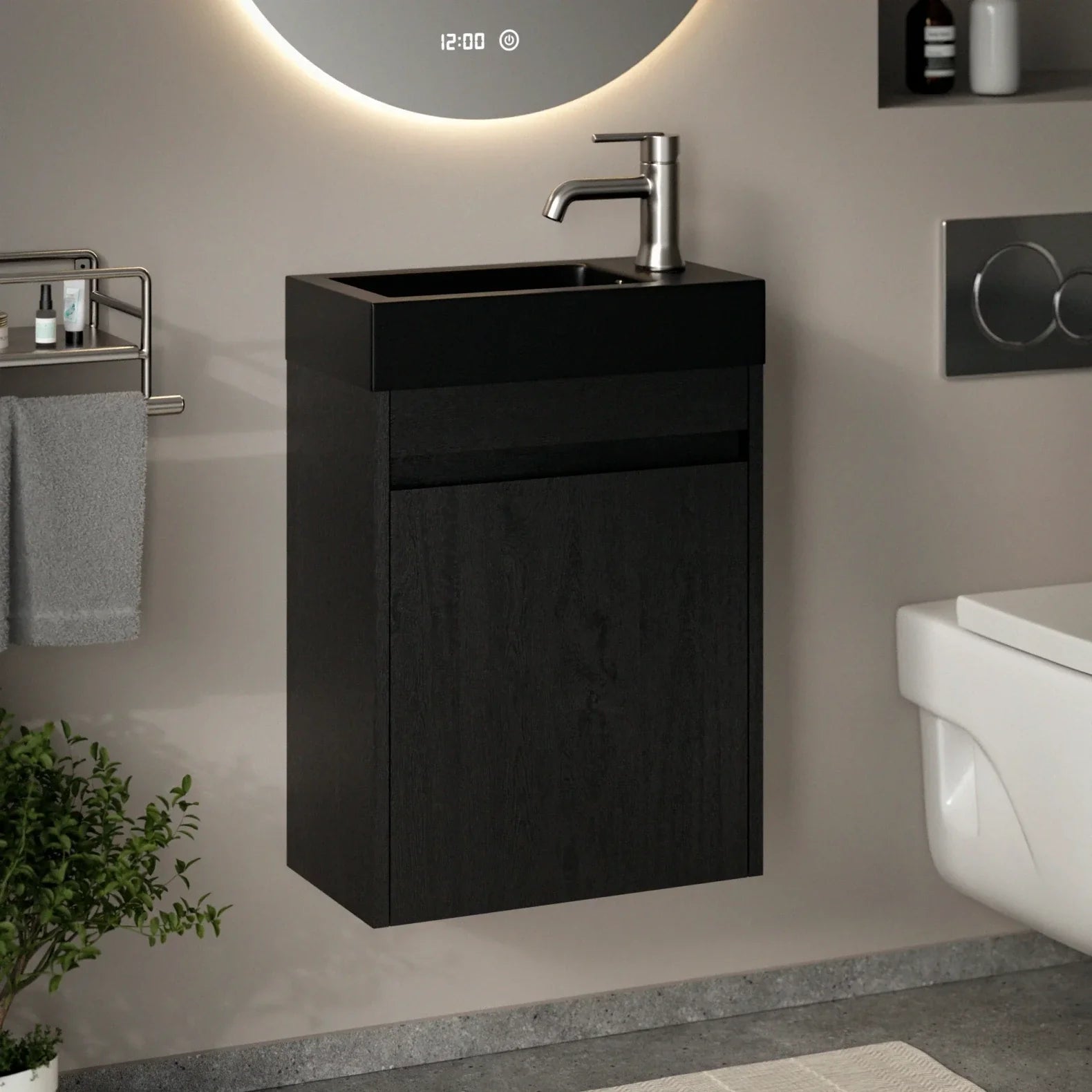 Toiletmeubel Elen - 40cm - Zwart Eiken - Wastafel Zwart