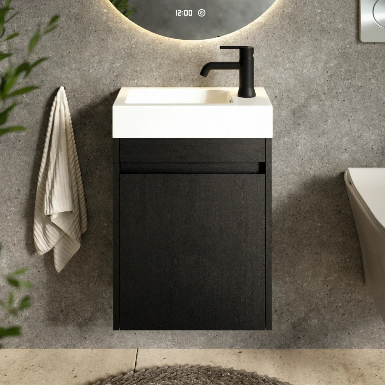 Toiletmeubel Vivo - 40cm - Zwart Eiken - Wastafel Wit