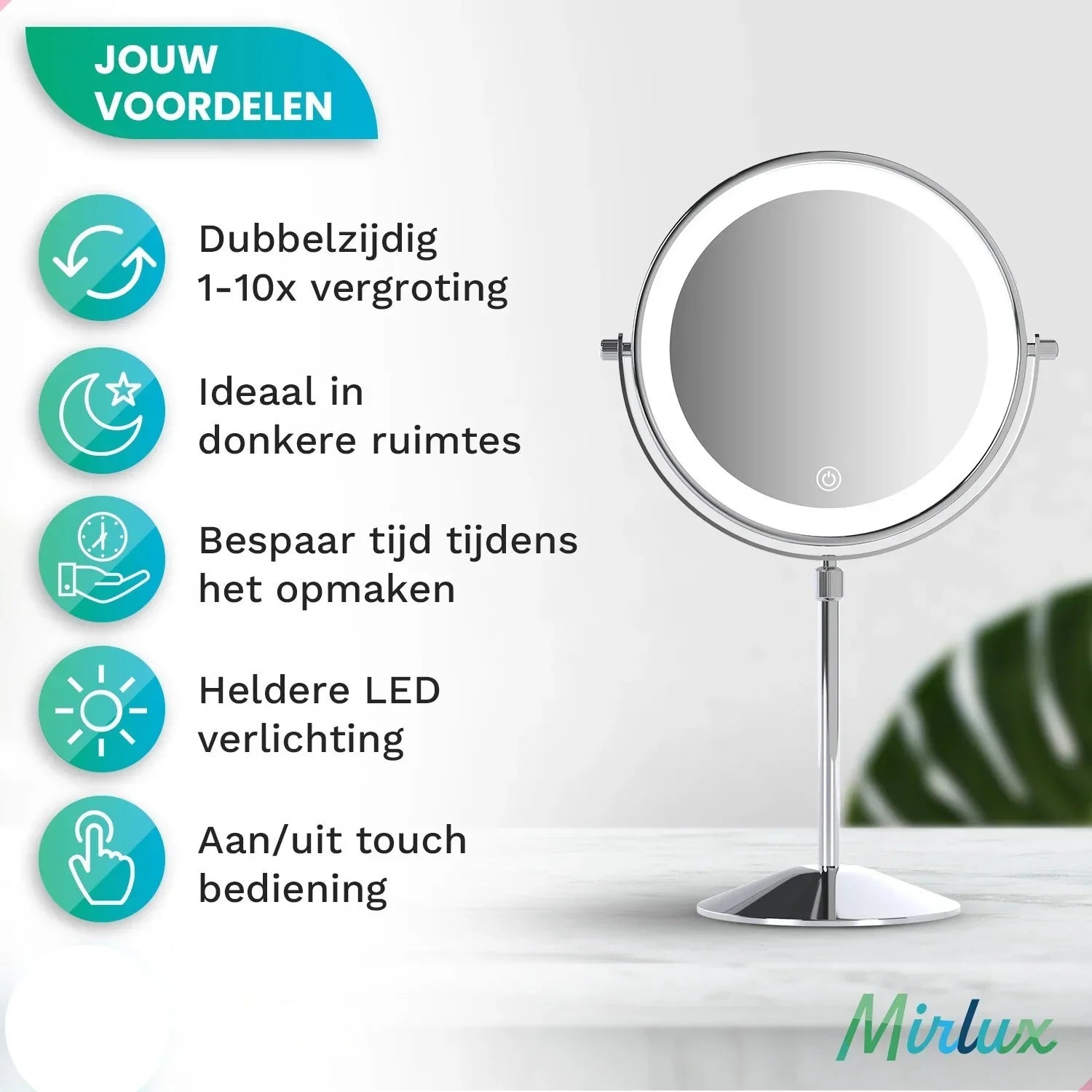 Make-Up Spiegel - Hoogte verstelbaar - Chrome - 1-10x Vergroting - PRE-ORDER