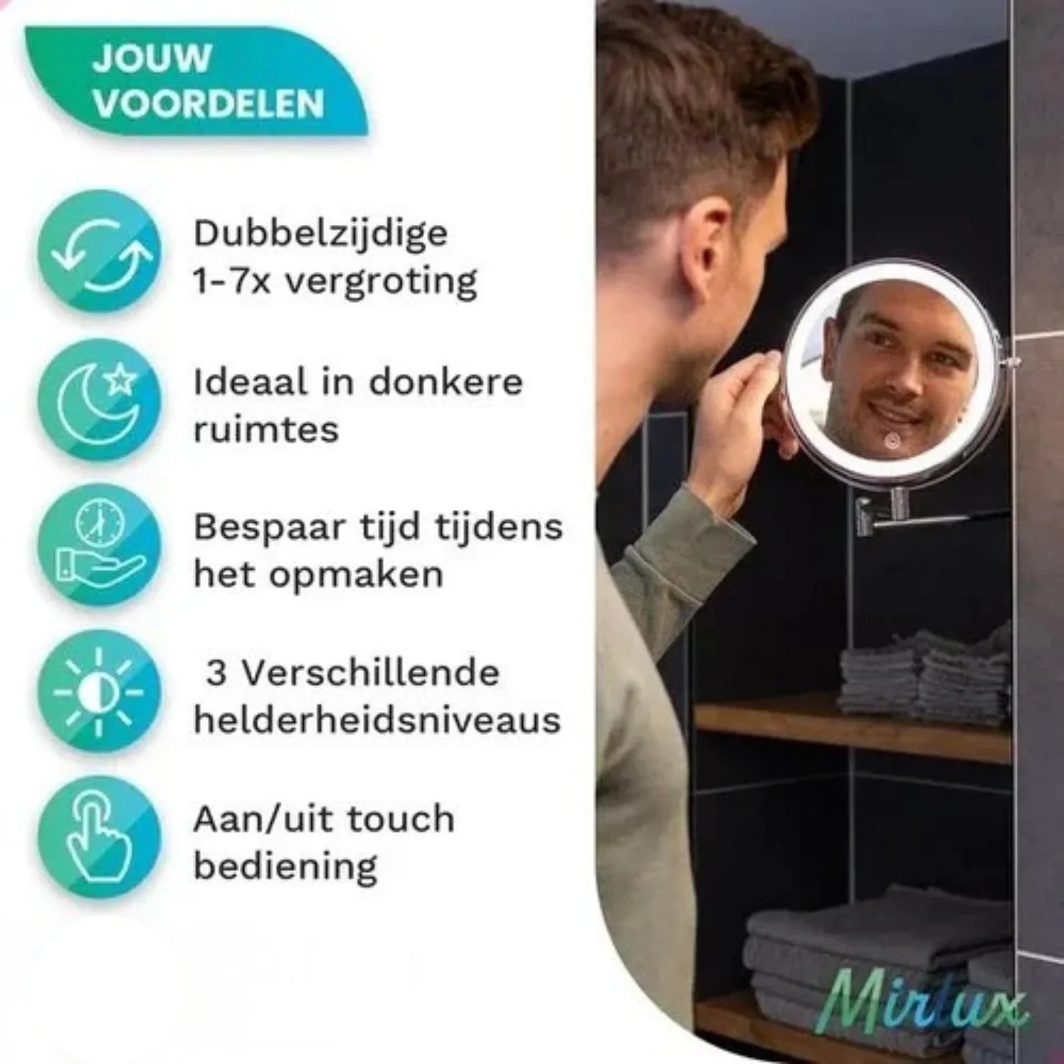 Make-Up Spiegel - Oplaadbaar - Chroom - 1-7x Vergroting - PRE-ORDER