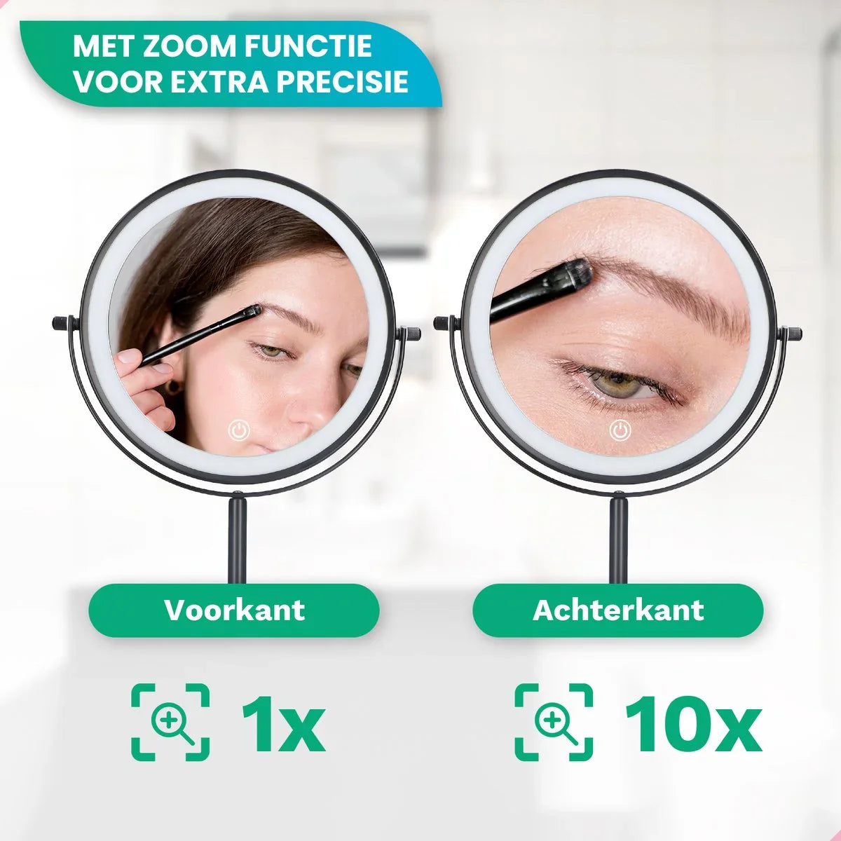 Make-Up Spiegel - Oplaadbaar - Zwart - 1-10x Vergroting - PRE-ORDER