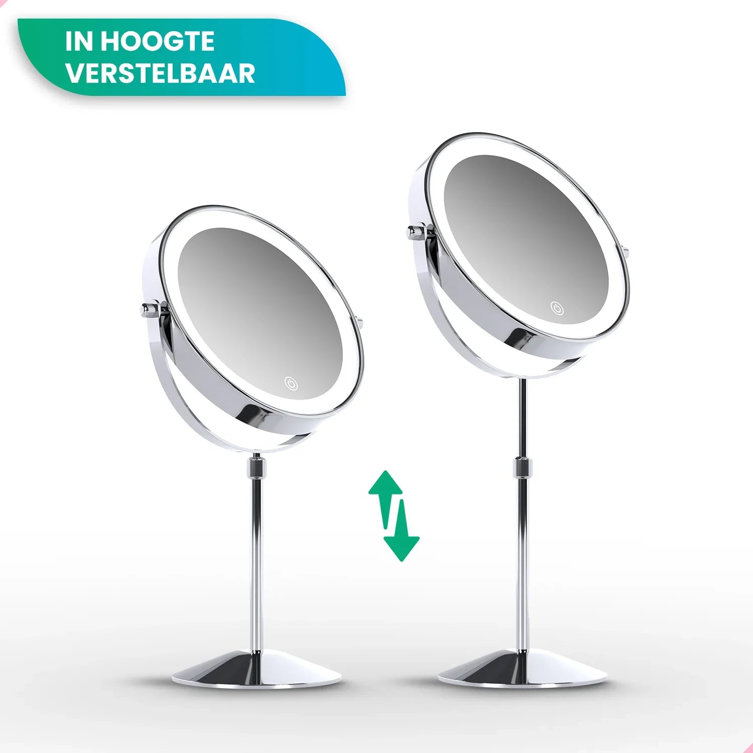 Make-Up Spiegel - Hoogte verstelbaar - Chrome - 1-10x Vergroting - PRE-ORDER