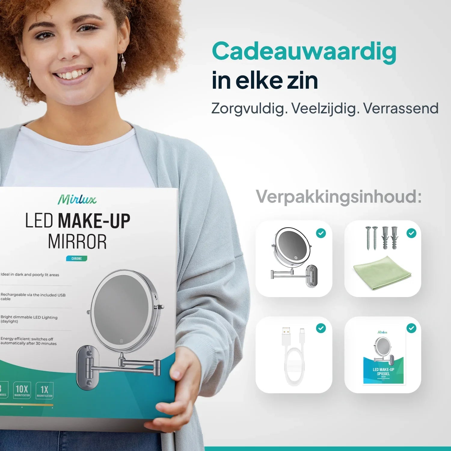 Make-Up Spiegel - Oplaadbaar - Chroom - 1-10x Vergroting - PRE-ORDER