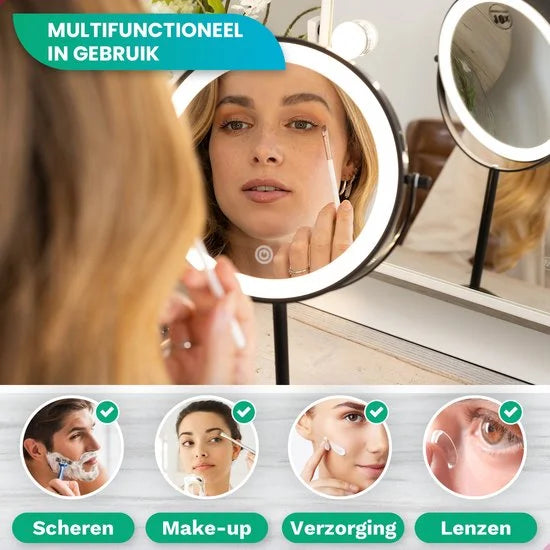 Make-Up Spiegel - Oplaadbaar - Zwart - 1-10x Vergroting - PRE-ORDER