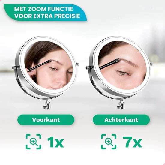 Make-Up Spiegel - Oplaadbaar - Chroom - 1-7x Vergroting - PRE-ORDER