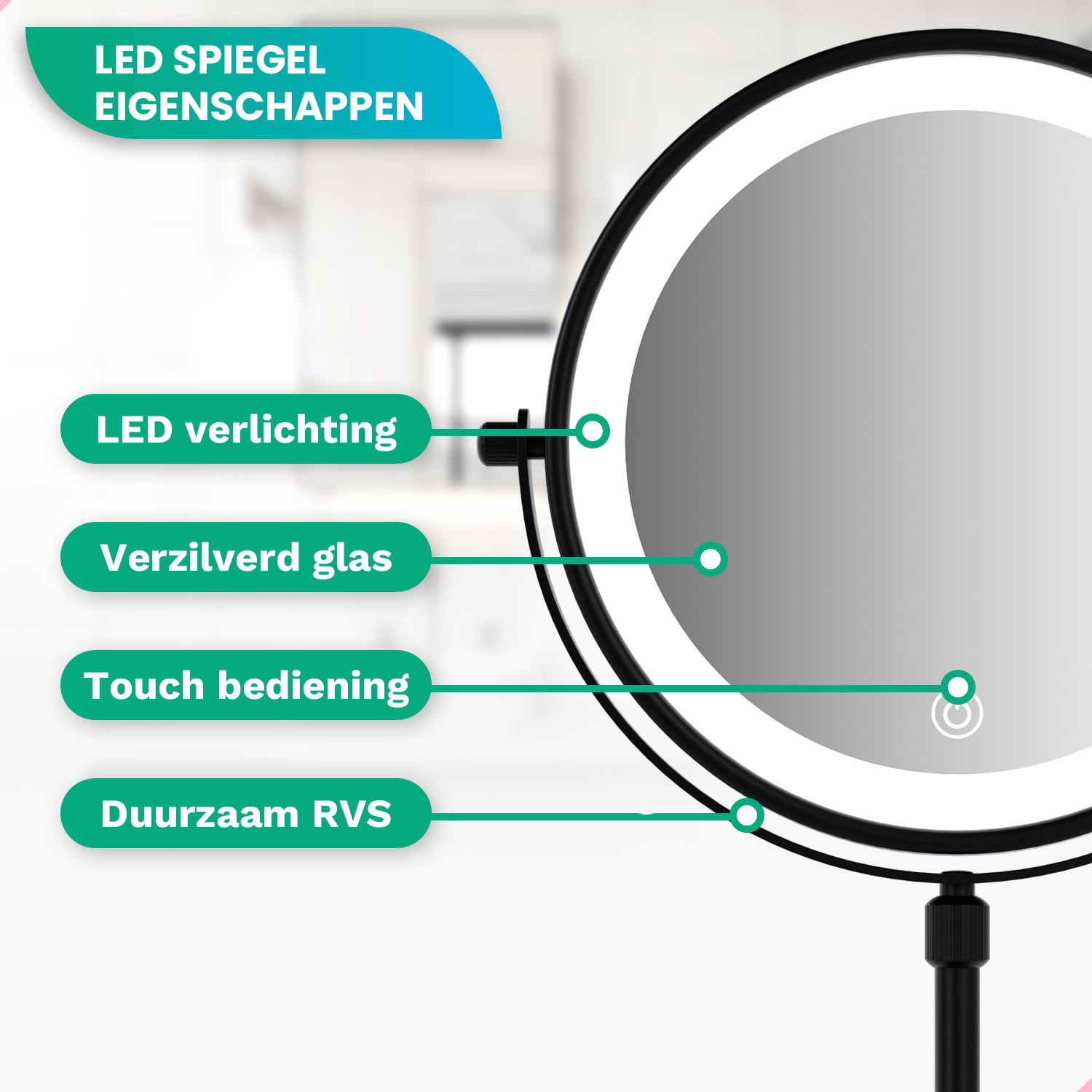 Make-Up Spiegel - Hoogte verstelbaar - Zwart - 1-10x Vergroting - PRE-ORDER