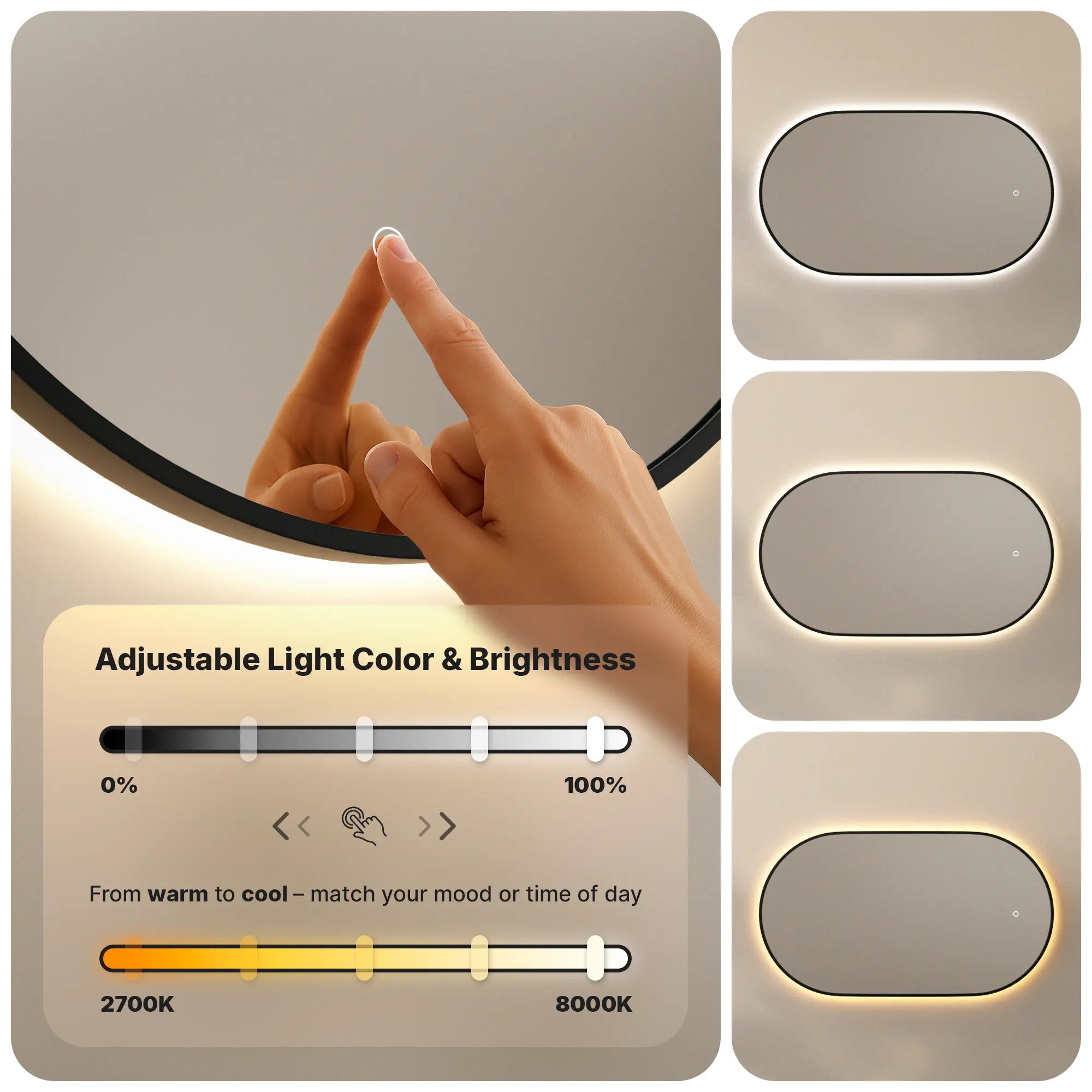 Badkamerspiegel - 100x50cm Ovaal - Zwart Frame