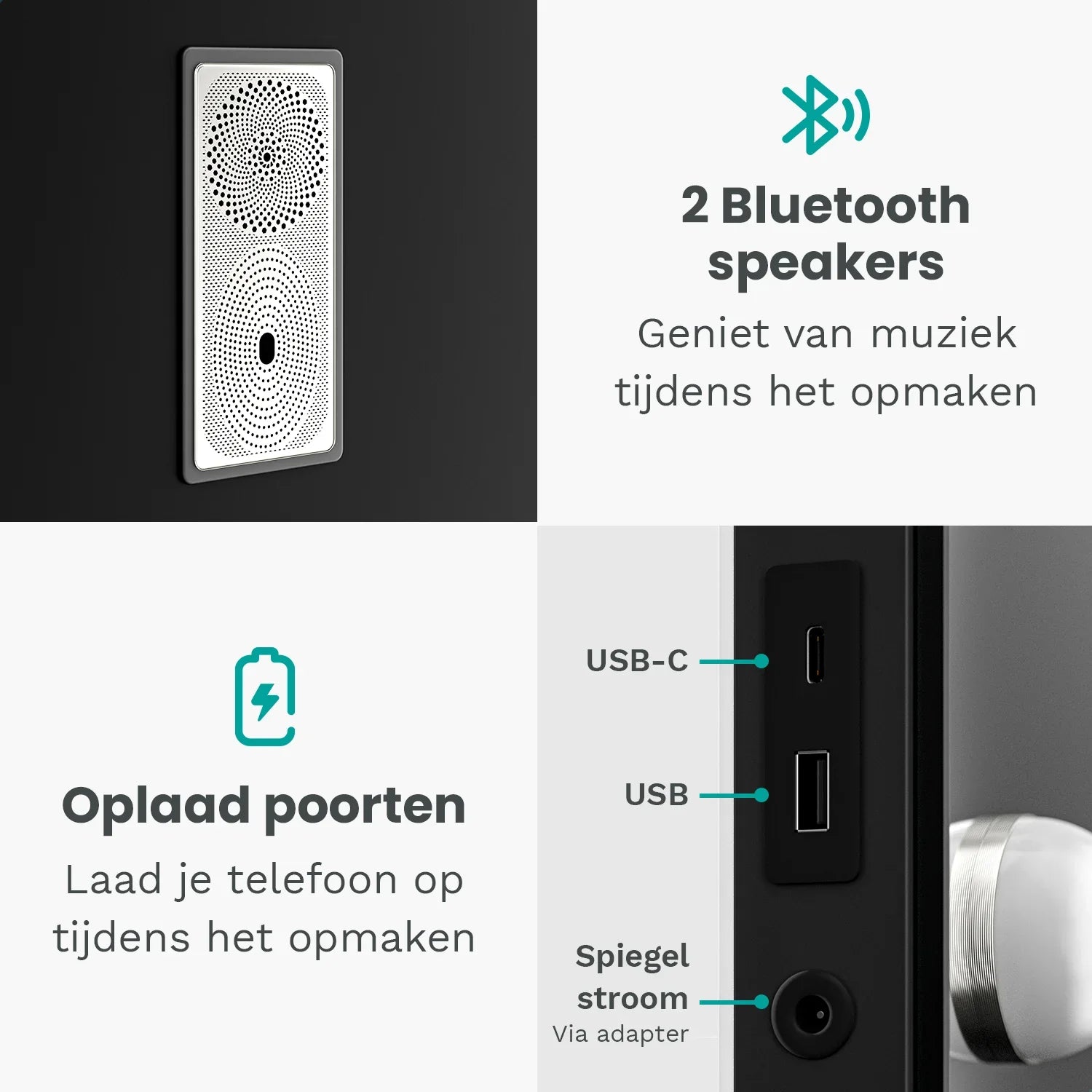Hollywood Spiegel - Bluetooth Speakers - 80x60cm - Zwart