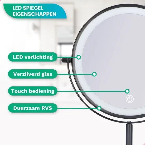 Make-Up Spiegel - Oplaadbaar - Zwart - 1-10x Vergroting - PRE-ORDER