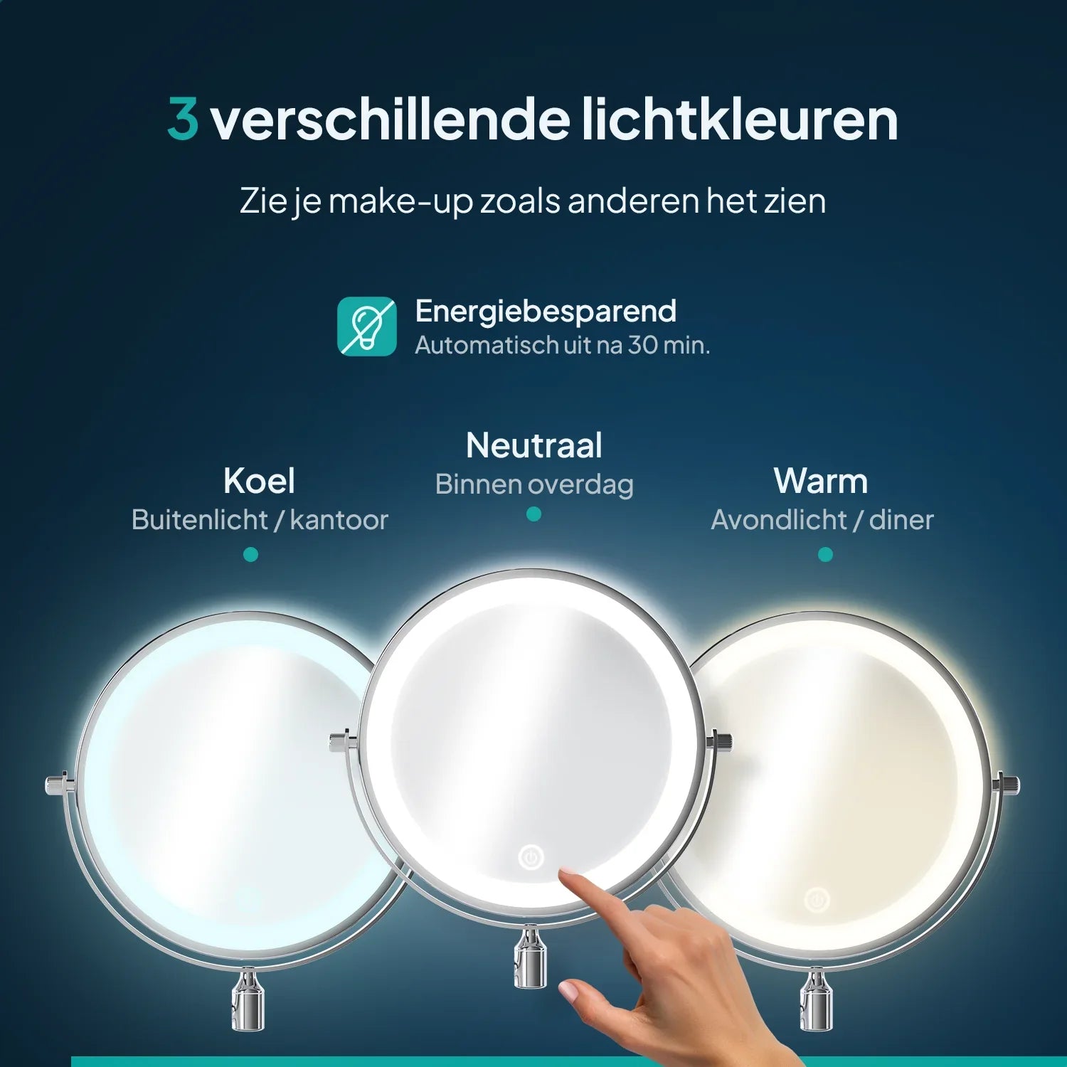 Make-Up Spiegel - Oplaadbaar - Chroom - 1-10x Vergroting - PRE-ORDER