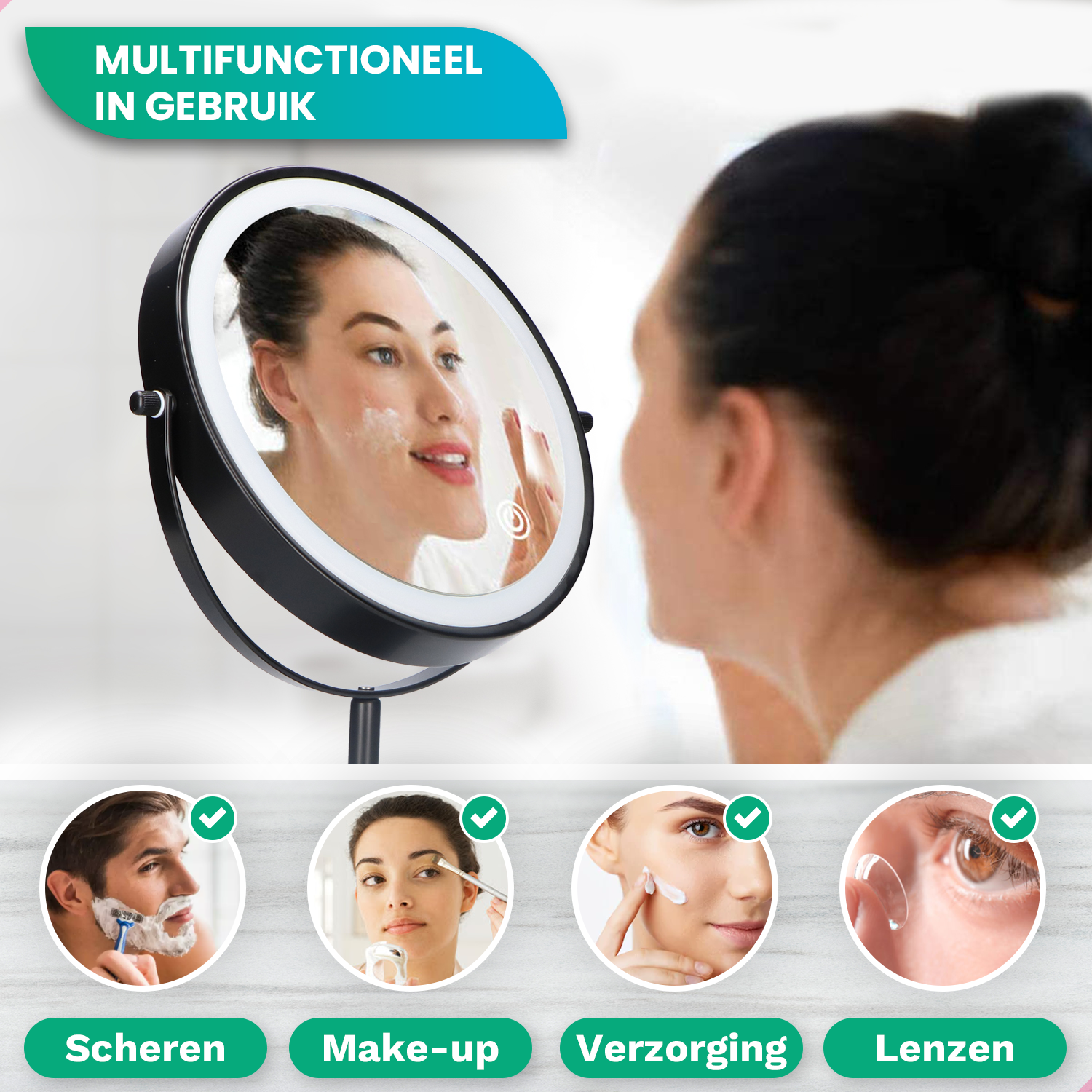 Make-Up Spiegel - Hoogte verstelbaar - Zwart - 1-10x Vergroting - PRE-ORDER