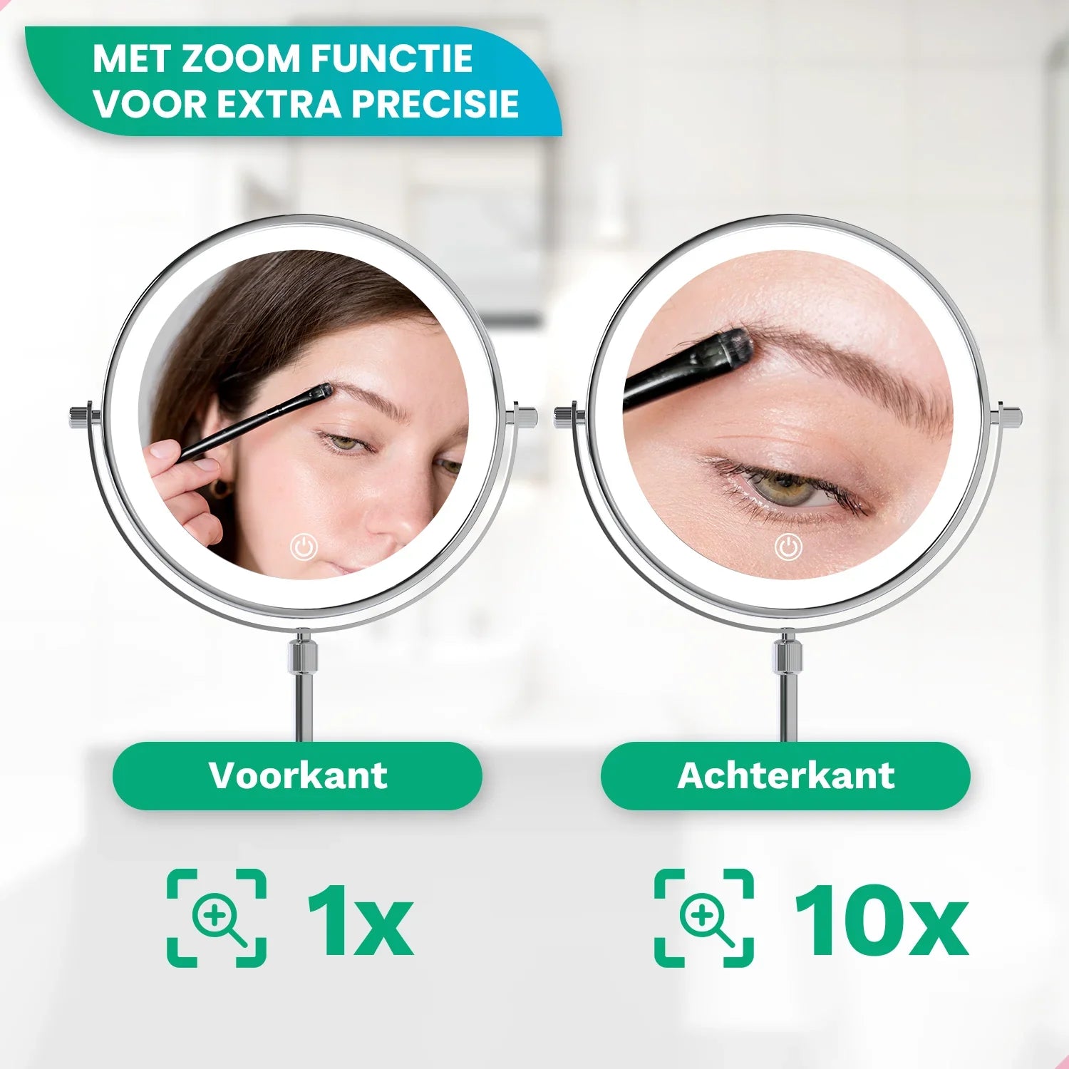 Make-Up Spiegel - Hoogte verstelbaar - Chrome - 1-10x Vergroting - PRE-ORDER