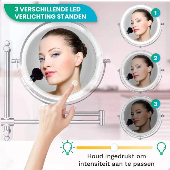 Make-Up Spiegel - Oplaadbaar - Chroom - 1-7x Vergroting - PRE-ORDER
