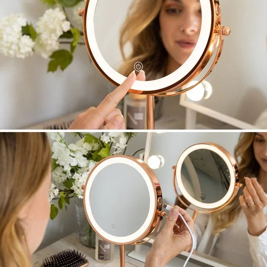 Make-Up Spiegel - Oplaadbaar - Rosé - 1-10x Vergroting