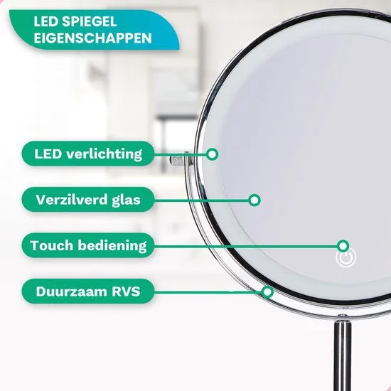 Make-Up Spiegel - Oplaadbaar - Chroom - 1-10x Vergroting