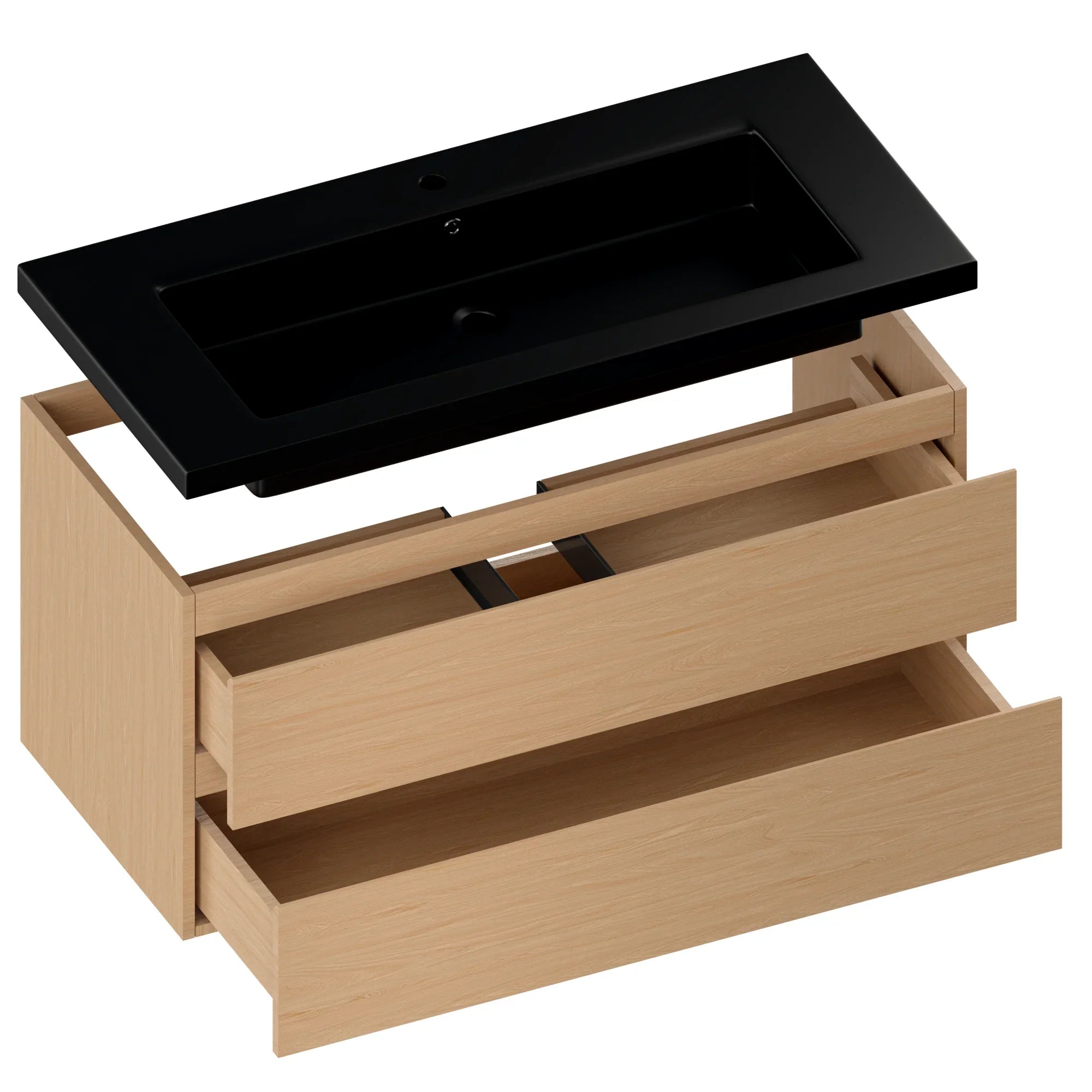 Badkamermeubel Sena - 100cm - Licht Eiken - Wastafel Zwart - PRE-ORDER
