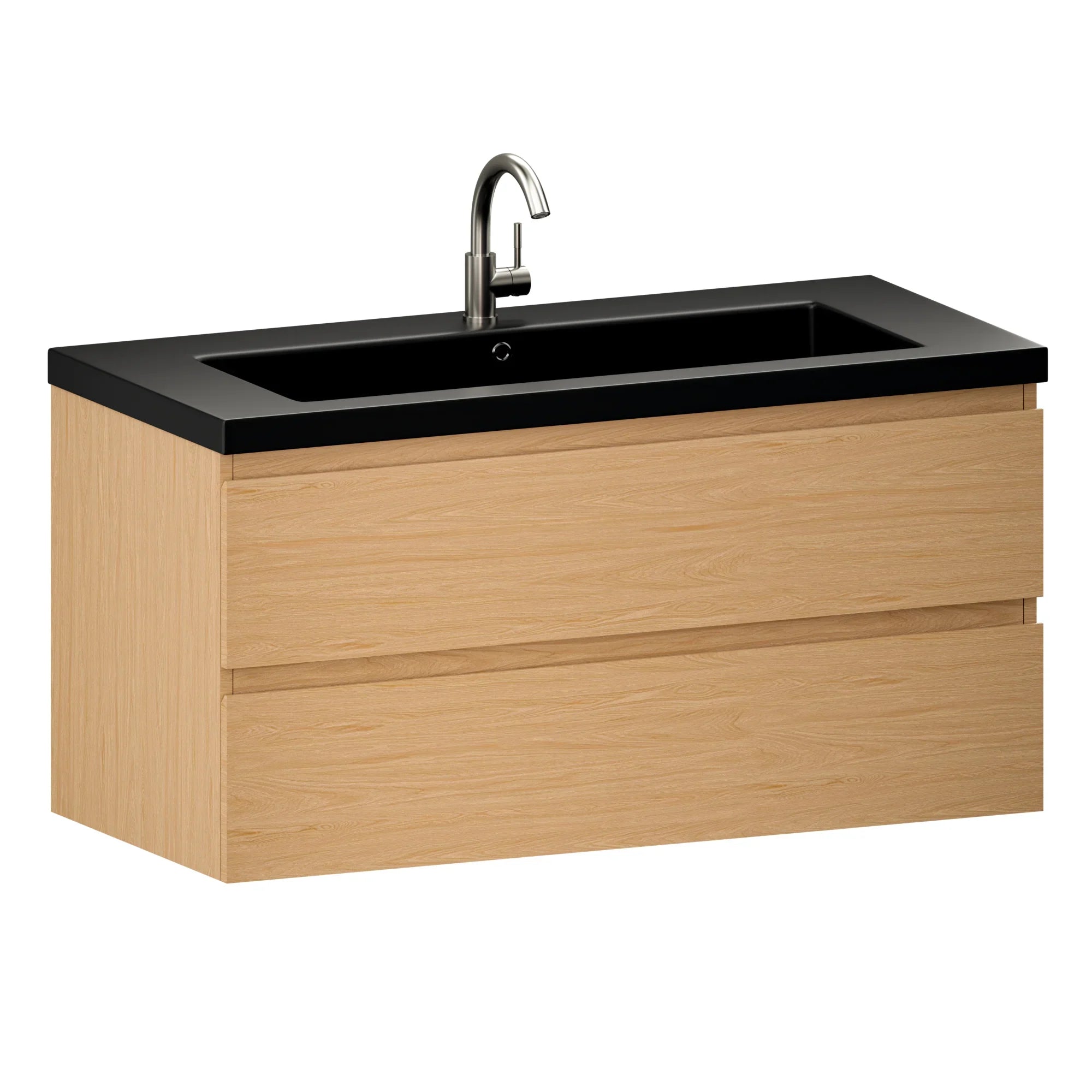 Badkamermeubel Sena - 100cm - Licht Eiken - Wastafel Zwart - PRE-ORDER