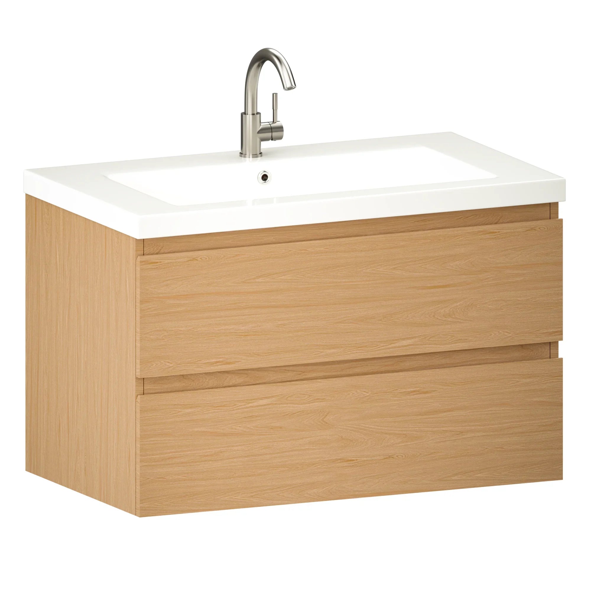 Badkamermeubel Sova - 80cm - Licht Eiken - Wastafel Wit