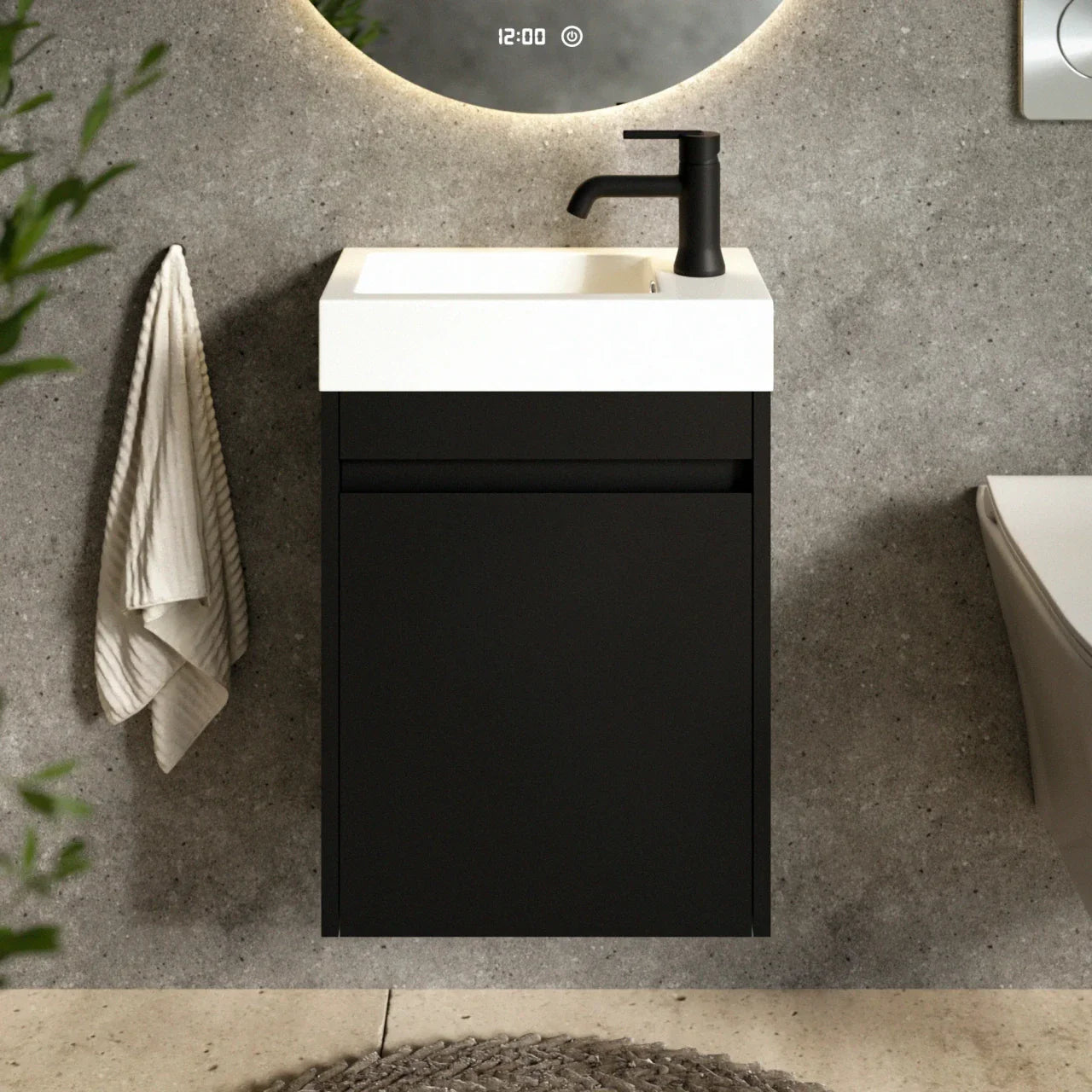 Toiletmeubel Vivo - 40cm - Mat Zwart- Wastafel Wit - PRE-ORDER