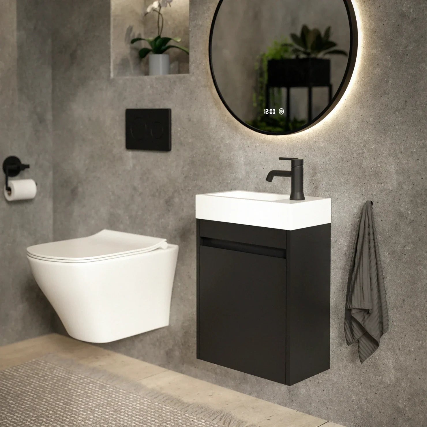 Toiletmeubel Vivo - 40cm - Mat Zwart- Wastafel Wit - PRE-ORDER