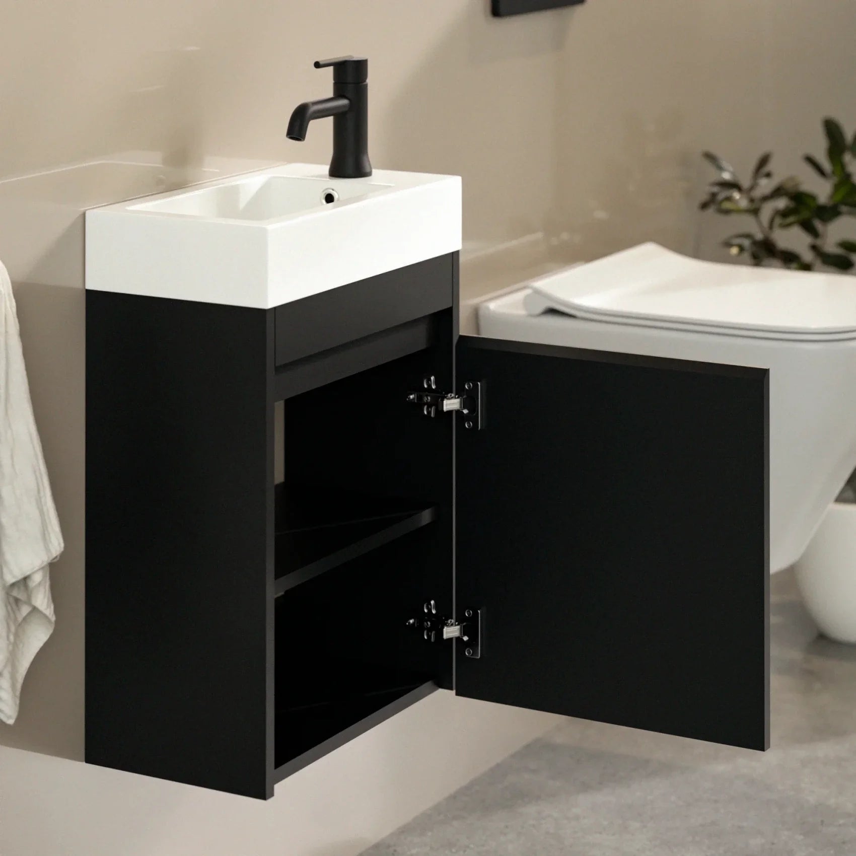 Toiletmeubel Vivo - 40cm - Mat Zwart- Wastafel Wit - PRE-ORDER