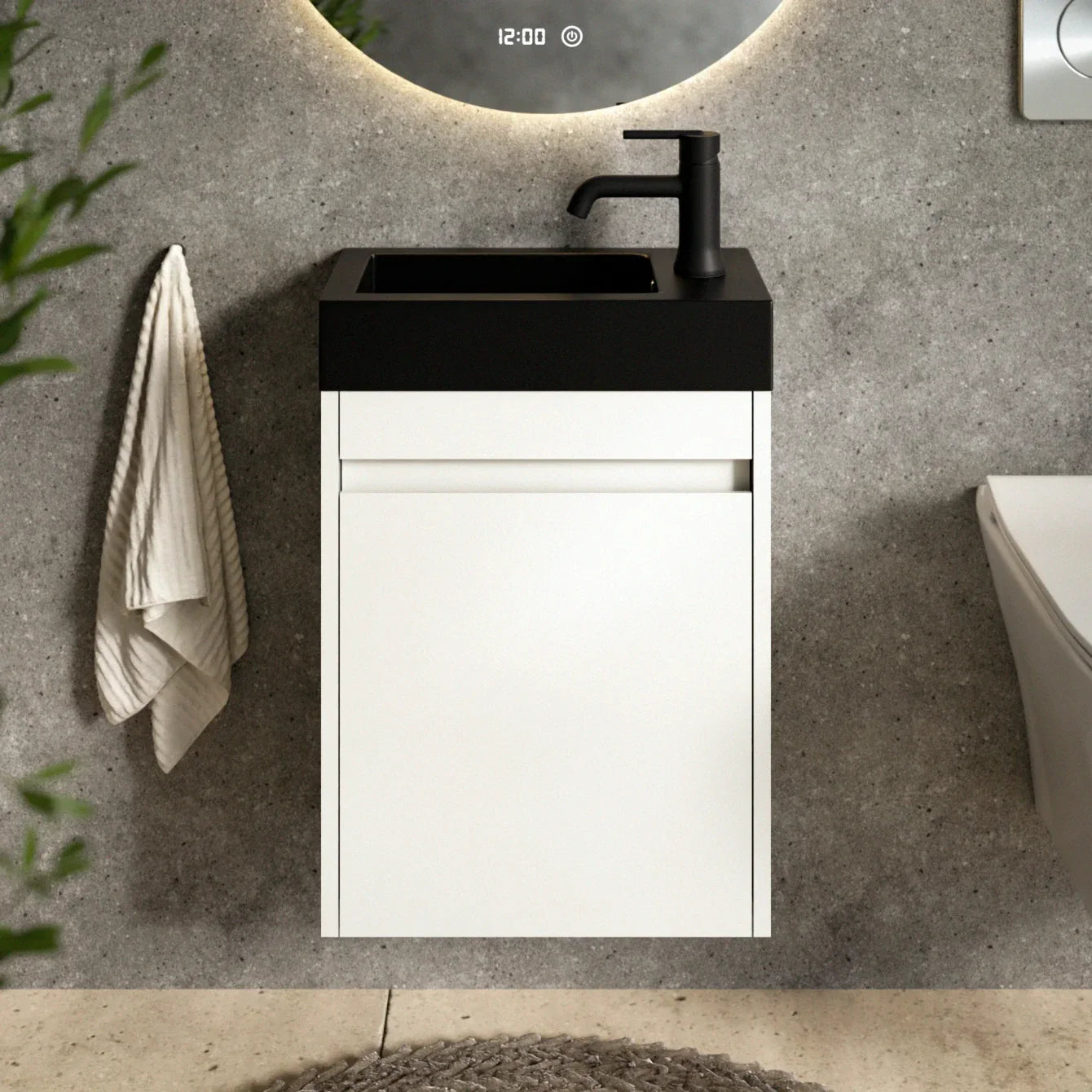 Toiletmeubel Elen - 40cm - Wit - Wastafel Zwart