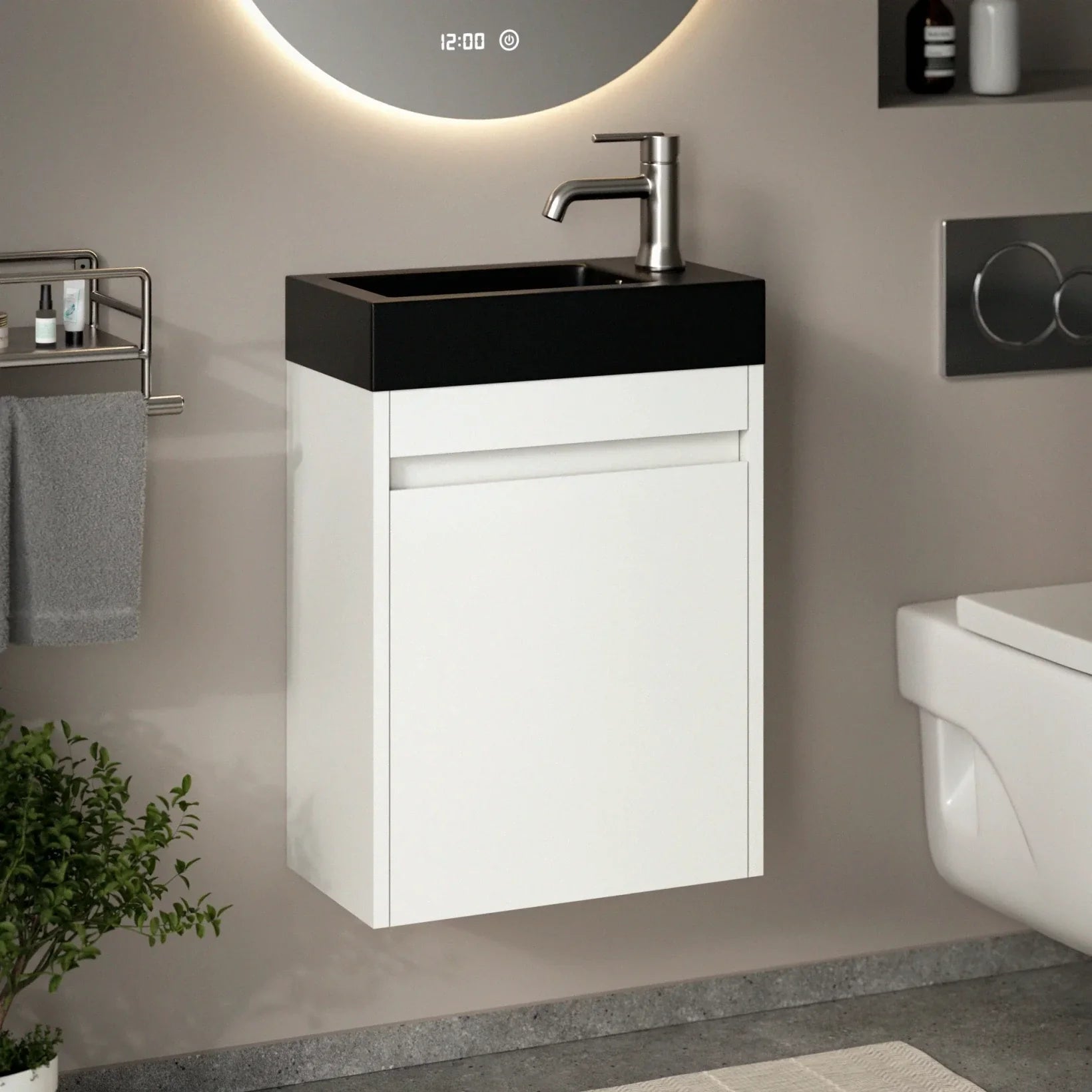 Toiletmeubel Elen - 40cm - Wit - Wastafel Zwart