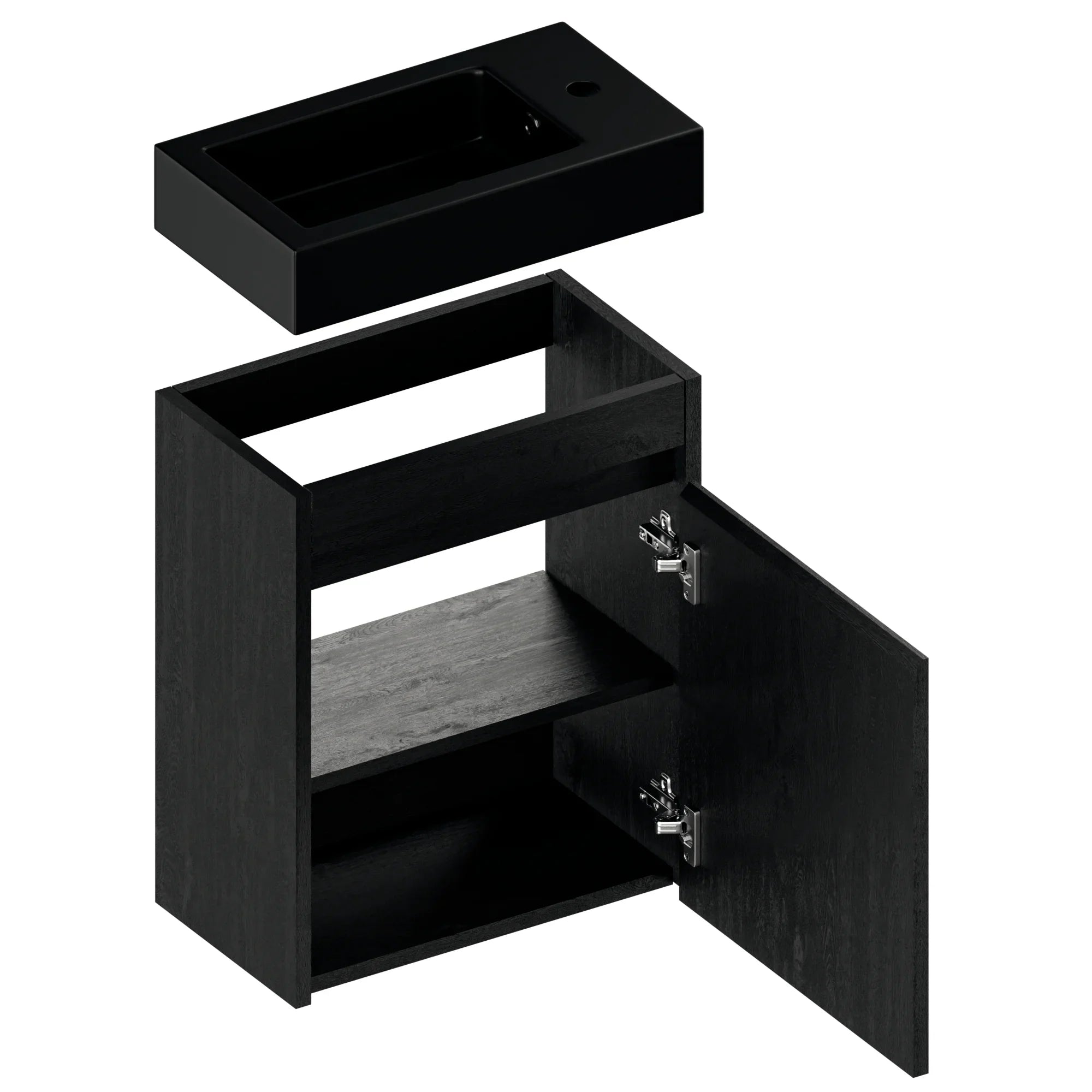 Toiletmeubel Elen - 40cm - Zwart Eiken - Wastafel Zwart