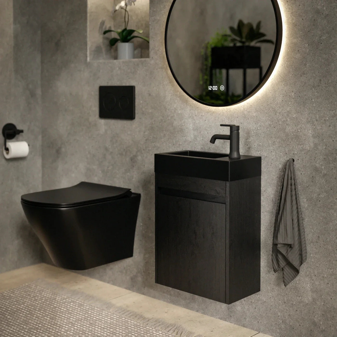 Toiletmeubel Elen - 40cm - Zwart Eiken - Wastafel Zwart