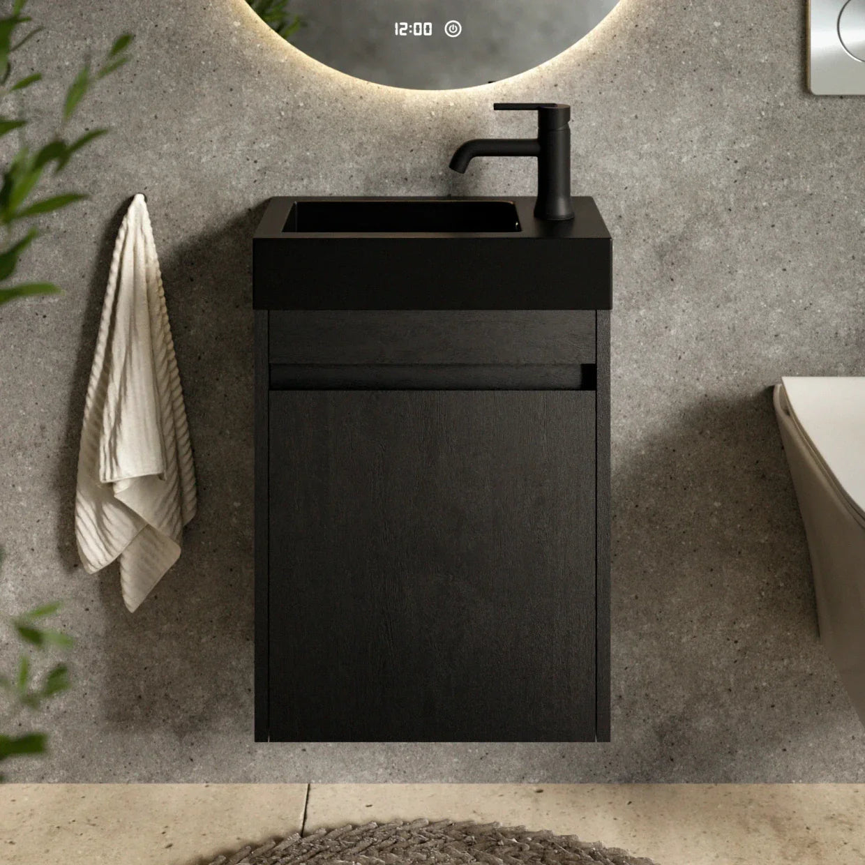 Toiletmeubel Elen - 40cm - Zwart Eiken - Wastafel Zwart