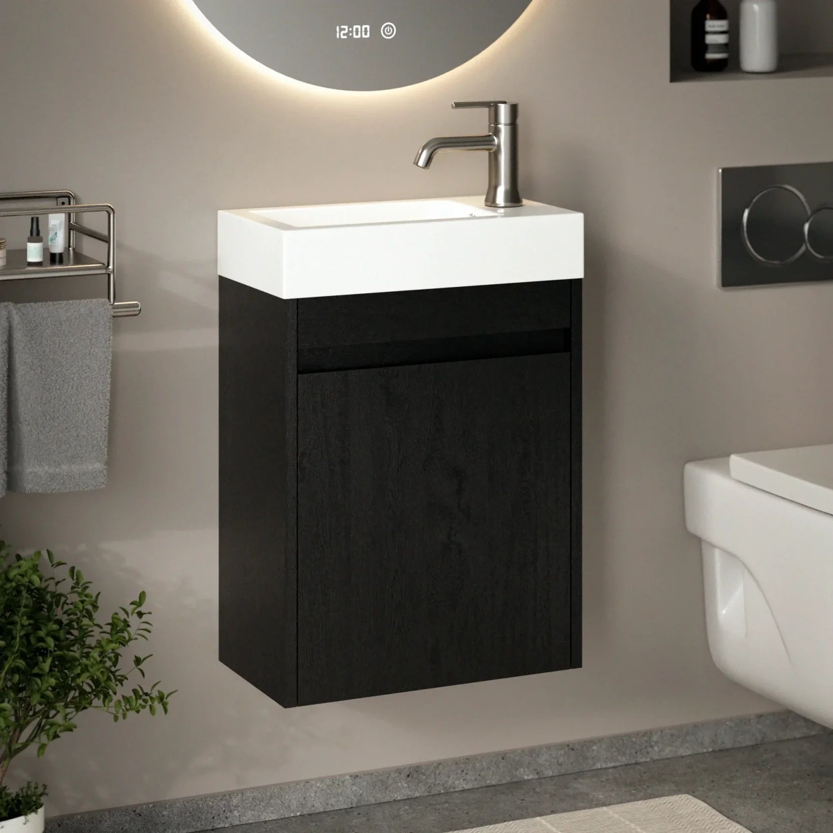 Toiletmeubel Vivo - 40cm - Zwart Eiken - Wastafel Wit