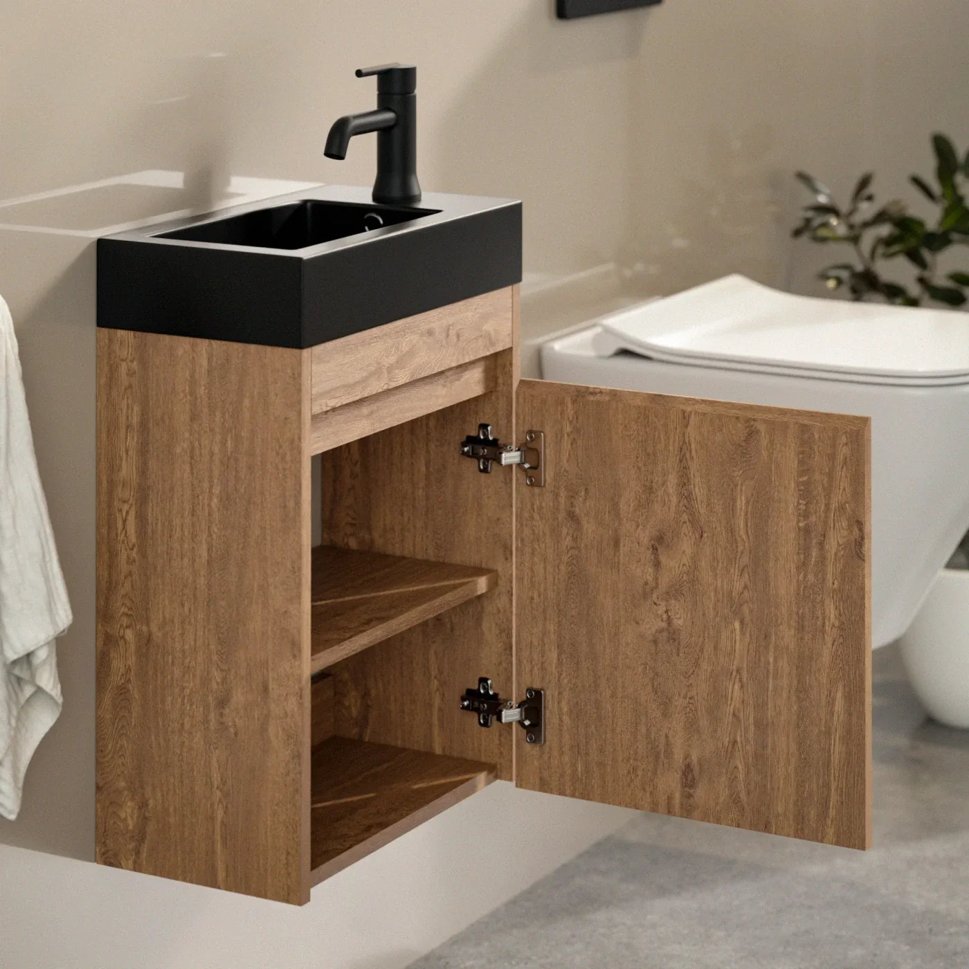 Toiletmeubel Elen - 40cm - Warm Eiken - Wastafel Zwart