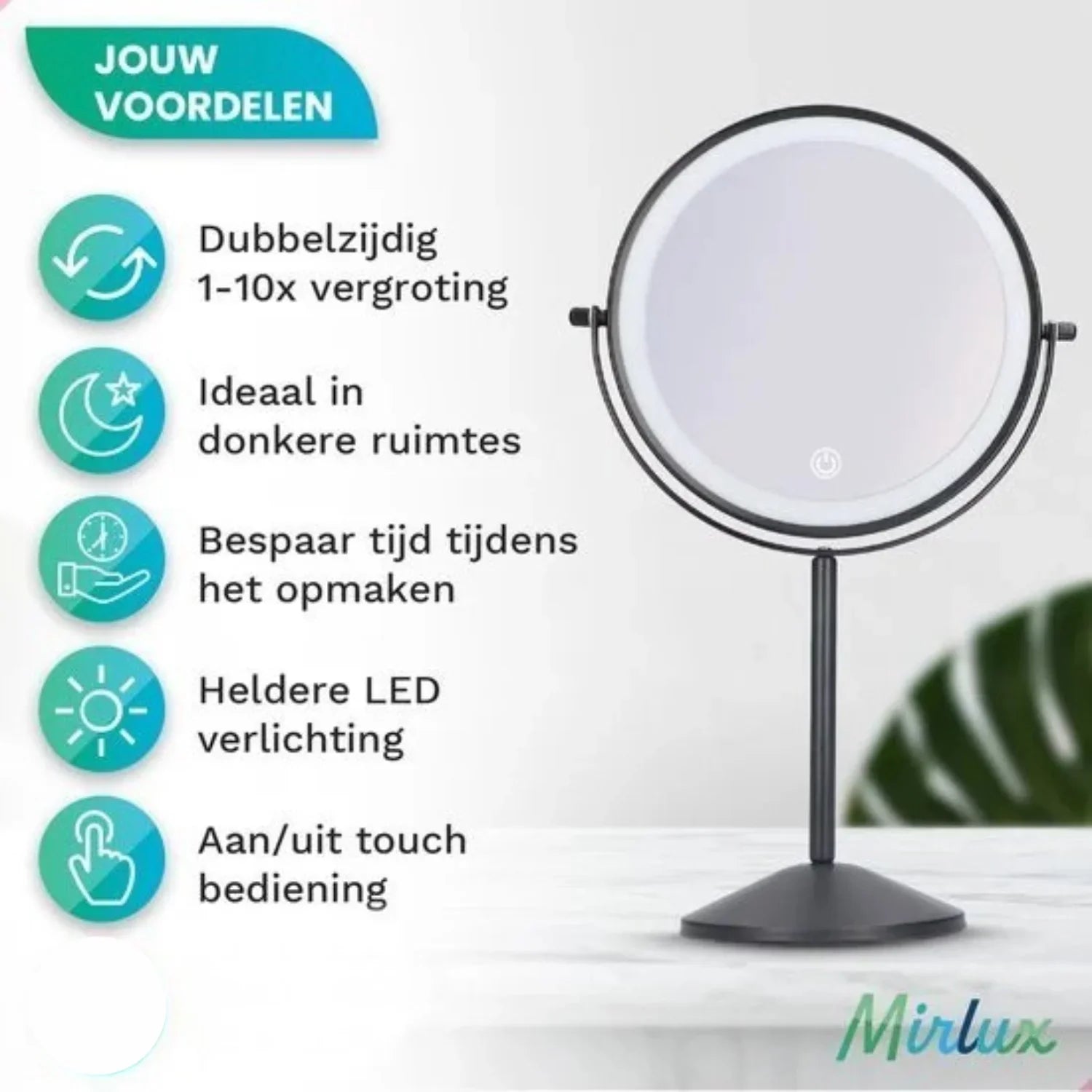 Make-Up Spiegel - Oplaadbaar - Zwart - 1-10x Vergroting - PRE-ORDER